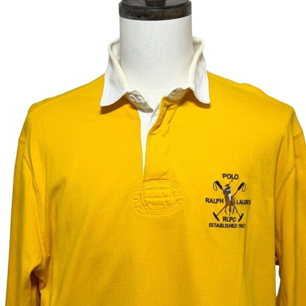 Vintage Polo Ralph Lauren Shirt Mens Large STAIN Yellow Rugby Crest Long Sleeve